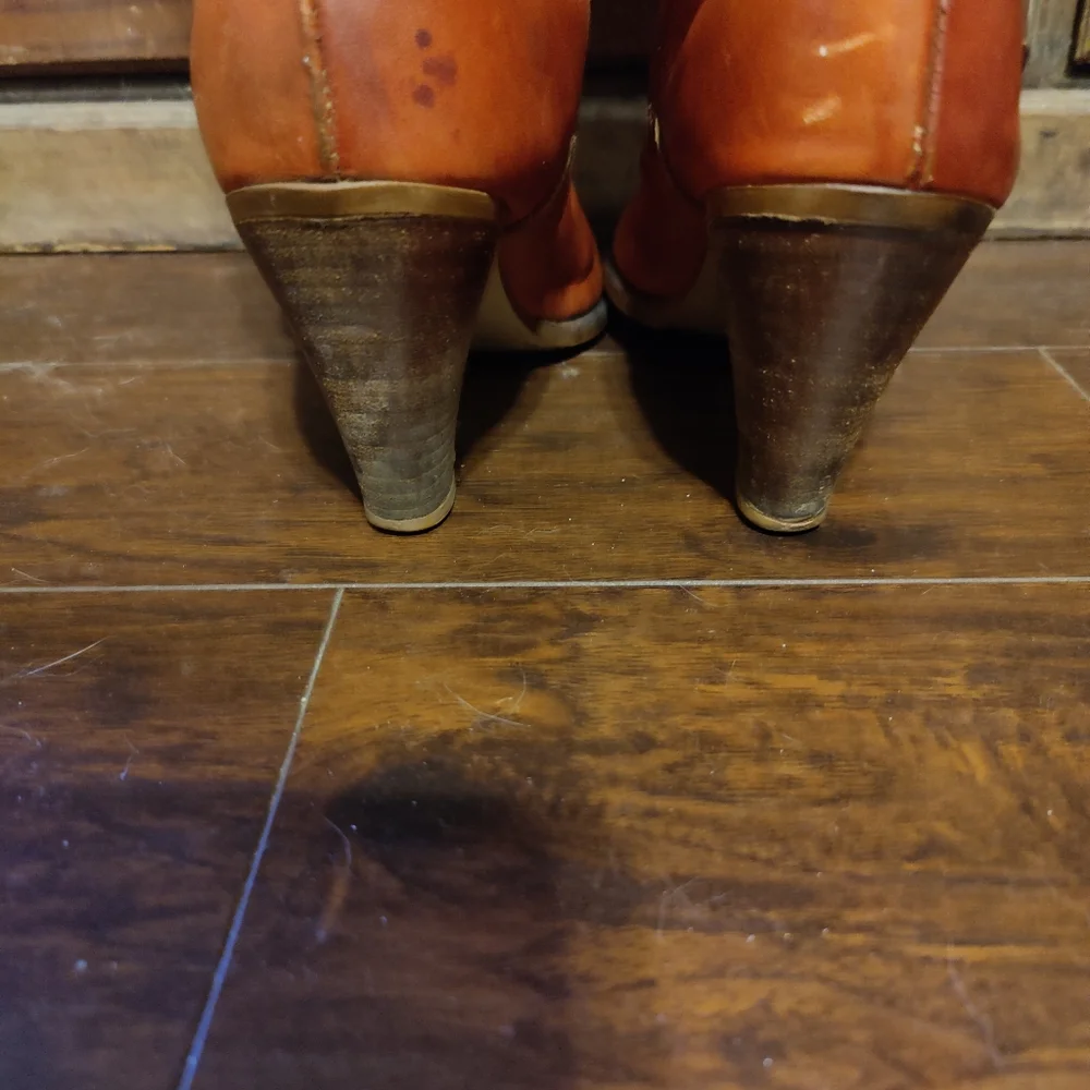 Vintage Dingo Boots Embroidered Eagle Brass Toe Brass Studs Leather 8.5 - Picture 8 of 11